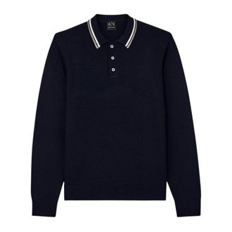 A|X Armani Exchange Gebreide trui in polostijl - Heren - Truien - Blauw - Maat: L Katoen