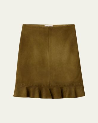 Miu Miu Waxed Suede Ruffle Skirt