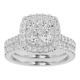 Grown Brilliance Lab Grown 1.50 Ctw Diamond Cushion Bridal Set, Engagement Ring Set in 10K White Gold Jewelry for Women, Size 9.5