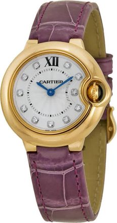 Cartier Ballon Bleu Silver Diamond Dial 18kt Rose Gold Purple Leather Ladies Watch WE902050