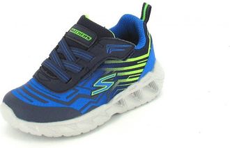 Skechers Boys Magna-Lights Sneaker, Navy Synthetic Mesh Blue Lime Trim, 4 UK Child