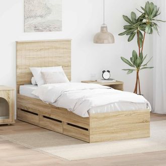 Berkfield Home Bed Frame with Drawer Sonoma Oak 75 x 190 cm Engineer Wood in Brown