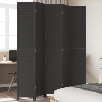 vidaXL Vidaxl - Biombo Separador De 5 Paneles Madera Maciza Paulownia Negro