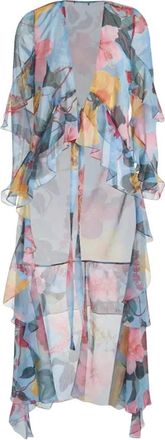 PatBo Bloemig Asymmetrisch Top met Ruches Detail - Dames - Strandmode - Blauw - S - Chiffon - Badmode