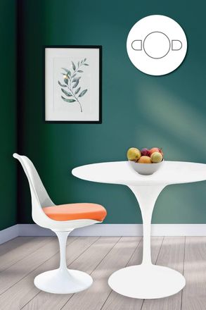 Fusion Living Tulip Set - White Medium Circular Table & Two Chairs with PU Cushion in Orange