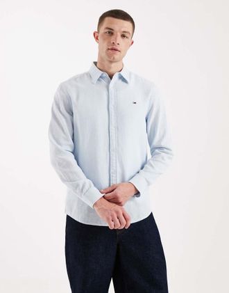 Tommy Jeans Camicia misto lino blu chiaro