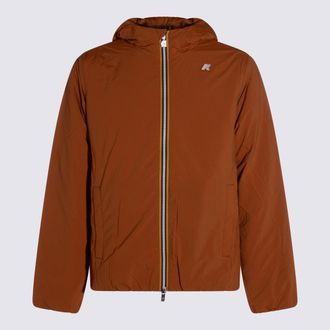 K-Way Orange Nylon Jack Plain Casual Jacket