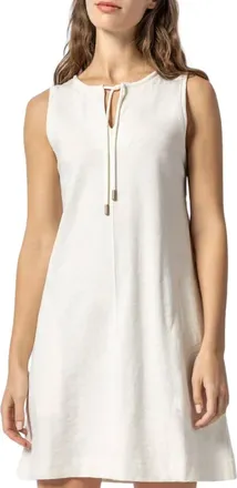 Lilla P Split Neck Sleeveless Dress In Ecru