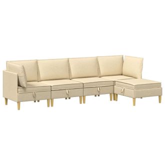 vidaXL Juego De Sof&aacute; Modular Con Almacenamiento 5 Pcs Crema Tela Vidaxl