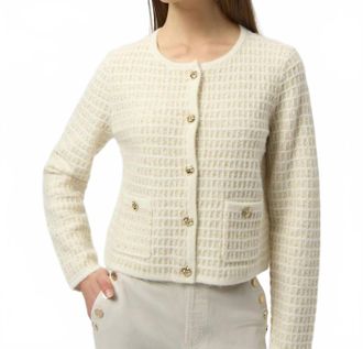 Joseph Ribkoff Sequined Button Down Cardigan In Winter White