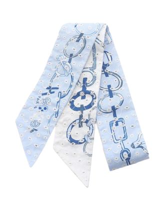 Herm&egrave;s 2000-2025 Do Re Boucles Broderie Anglaise Silk Twilly Scarf scarves - women - Silk - One Size - Blue