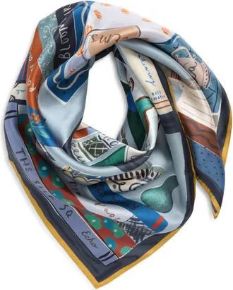 Echo Bookworm Silk Square Scarf in Denim Blue at Nordstrom