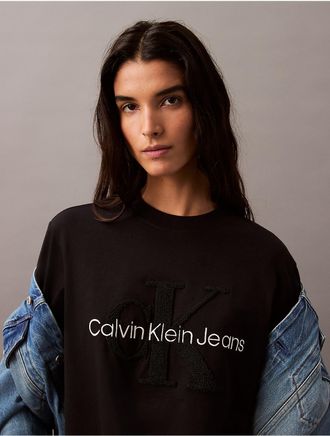 Calvin Klein Jeans Calvin Klein Womens Chenille Monogram Logo Graphic Classic T-Shirt - Black - L