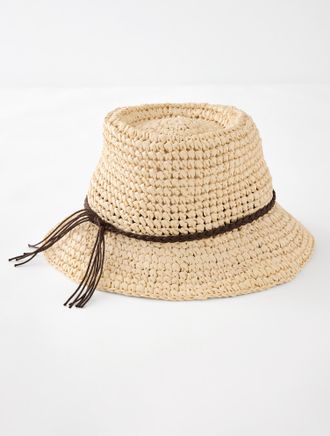 Talbots Crochet Straw Bucket Hat - Natural - 001 Talbots