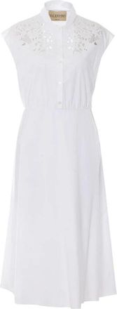 Valentino Garavani Geborduurde Poplin Jurk - Dames - Shirt Kleedjes - Wit - S - Katoen - Kleedjes
