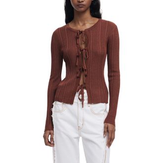 Desigual Rib Tie Front Top in Brown at Nordstrom Rack, Size X-Large