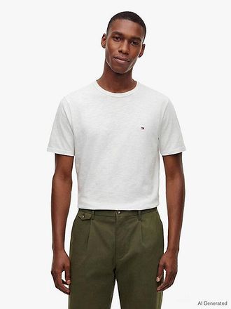 Tommy Hilfiger Flag Embroidery Textured Crew Neck T-Shirt