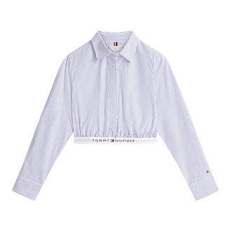 Tommy Hilfiger Shirts, female, Blue, Size: XS Logo Band Cropped Poplin Shirt