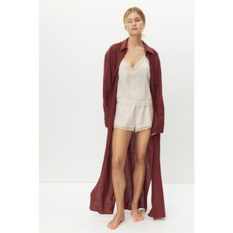 H&M Linen-blend shirt dress in Rust Red at Nordstrom, Size X-Large