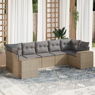 vidaXL Vidaxl - Set Sof&aacute;s De Jard&iacute;n 7 Piezas Y Cojines Rat&aacute;n Sint&eacute;tico Beige