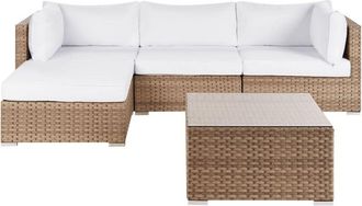 Beliani Garden Corner Sofa with Table 4 Seater SANO Right Hand Modular PE Rattan Natural