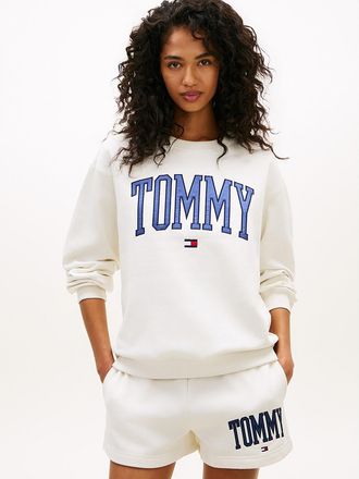 Tommy Hilfiger Womens Varsity Tommy Logo Crewneck Sweatshirt - White - XXL