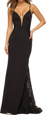 Sherri Hill Lace Sides Backless Dress In Black