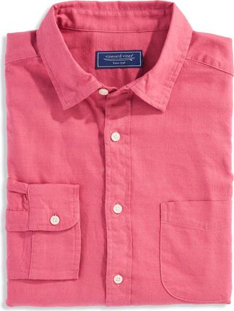 Vineyard Vines Cisco Solid Island Slub Cotton Button-Up Shirt in Red Sky at Nordstrom, Size Xx-Large