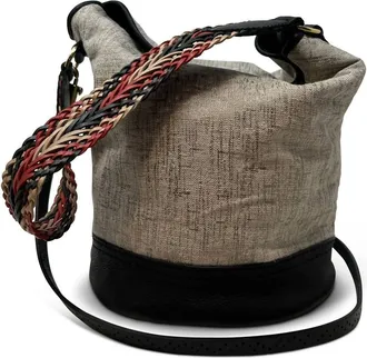 Kempton & Co. Richmond Metallic Linen Bucket Bag In Natural