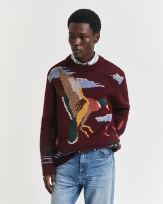 GANT Men Bird Graphic Crew Neck Sweater (XXL) PLUMPED RED