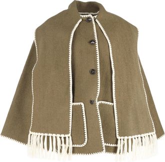Toteme Buttoned Scarf Jacket with Pockets in Khaki Wool