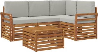 vidaXL Conjunto De Sof&aacute;s De Exterior 5 Uds. Gris Natural Y Claro Vidaxl