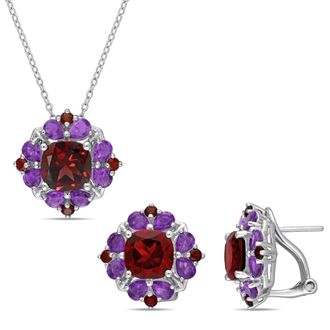 Mimi & Max 13 1/4ct TGW Garnet Africian Amethyst Jewelry Set Sterling Silver