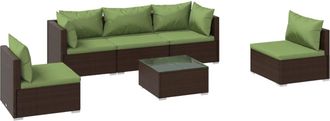 vidaXL Set Muebles De Jard&iacute;n 6 Piezas Y Cojines Rat&aacute;n Sint&eacute;tico Marr&oacute;n Vidaxl