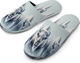 Generic A Group of Bison Mens Flannel Slipper Soft Non Slip House Shoes Comfy Winter Warm Indoor Outdoor Slippers