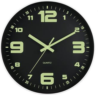 OEM Reloj De Pared - Anal&oacute;gico - Silencioso Sin Tictac - Con Luz Nocturna - Di&aacute;metro 30 Cm - Dise&ntilde;o Minimalista - Vidrio - Montaje F&aacute;cil
