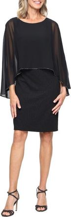 S.L. Fashions Glitter Long Sleeve Cocktail Dress in Black at Nordstrom, Size 14P