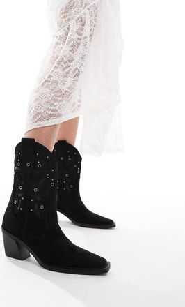 Asos Roan western heeled boots with stones in black