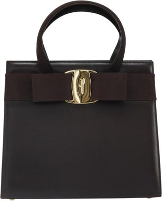 Ferragamo Convertible Vara Bow Tote Leather Brown Leather Handbag (Pre-Owned)