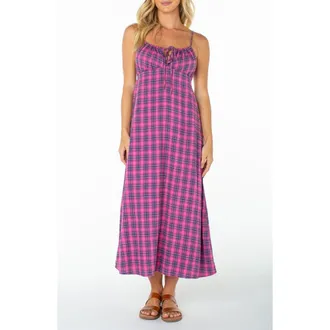 Roxy Late Night Plaid Midi Dress in Naval Acad at Nordstrom, Size X-Large