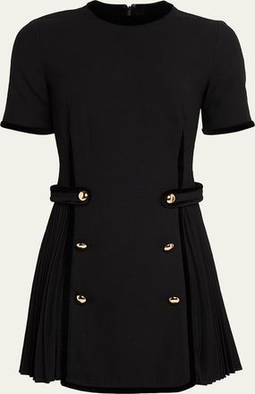 SIMKHAI Doria Short-Sleeve Velvet-Trim Mini Dress