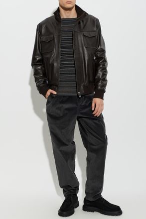 Dolce & Gabbana Leather Jacket With Stand-up Collar, Mens, Brown