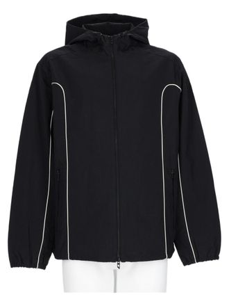 Diesel Hooded Black Jacket With Piping And Zippered Pockets