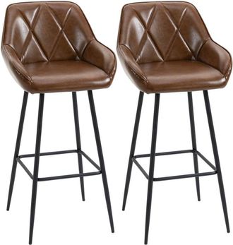 HOMCOM Homcom - Bar Stools Set of 2 Retro Bar Chairs w/ Backs Footrests Steel Legs Brown