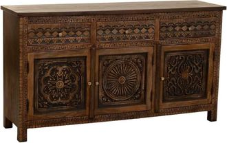 Wanderlust Deco Aparador de madera artesanal con 3 puertas 153x40x84h cm