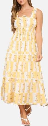 August Sky Tiered Midi Dress in Yellow Multi at Nordstrom Rack, Size Medium