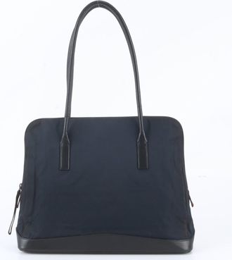 Prada Navy Leather Nylon Shoulder Bag Tote Bag (Pre-Owned)