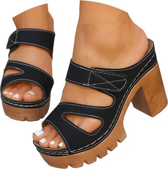 Generic Womens Platform Sandals Heels for Women 2026, Slide On Block Chunky High Heels Open Toe Wedge Sandals Beach Heeled Mule Walking Slide Sandals