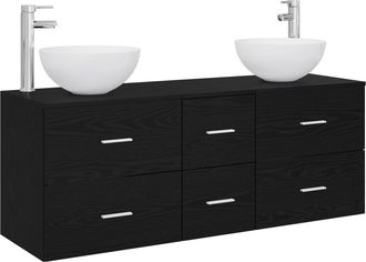 vidaXL Juego De Muebles De Ba&ntilde;o 3 Uds. Roble Negro 49,5 X 41 X 64,5 Cm Vidaxl