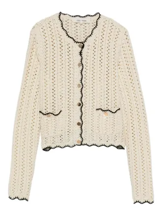 BA&SH Sheila scalloped-trims cardigan - women - Organic Cotton - 1 - Neutrals